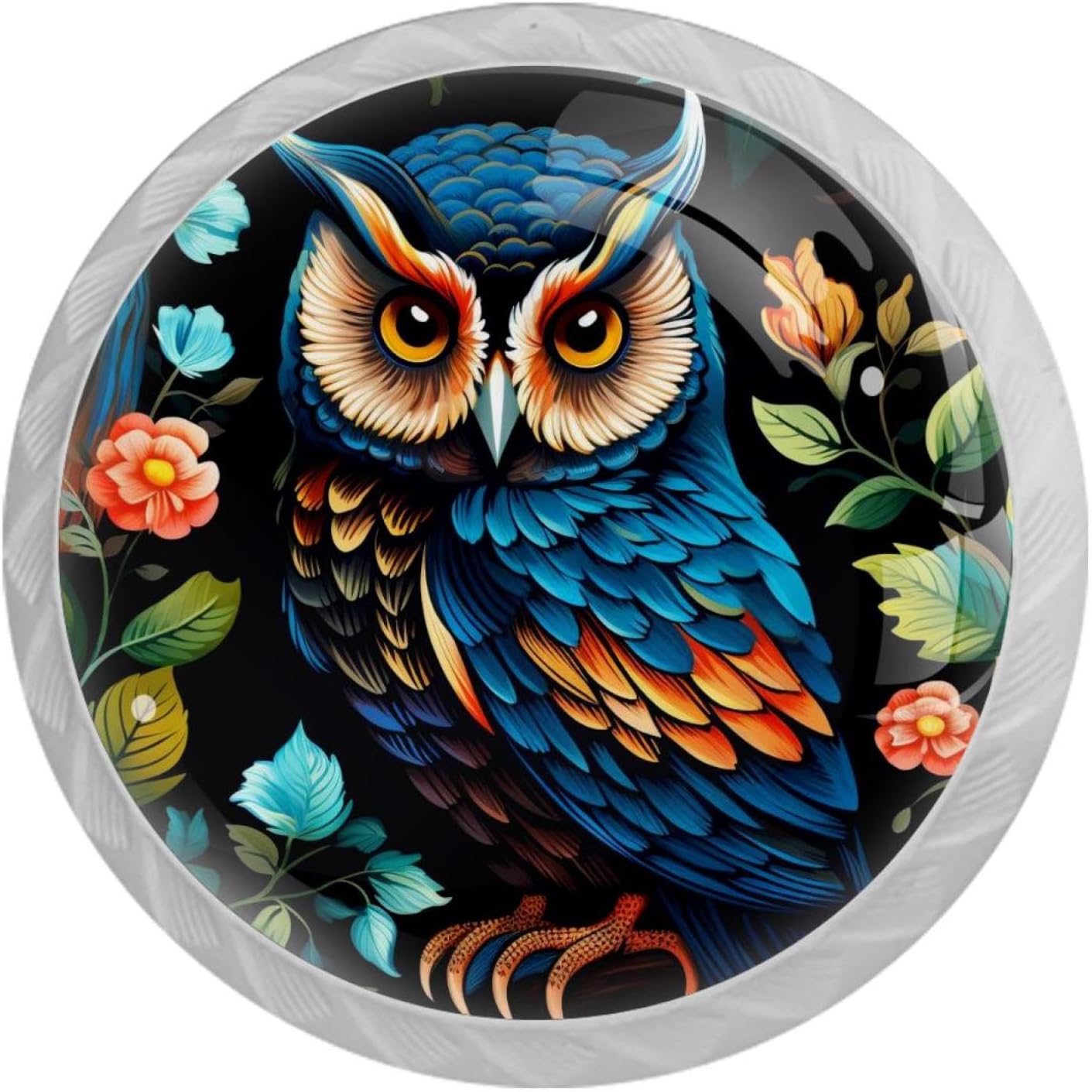 NEWzone 4 Pack Cabinet Knobs Florals Owl, White Cabinet Pulls Kitchen Cabinet Knobs, Round Drawer Knobs for Dresser Drawers Cabinet Hardware Cupboard Wardrobe Pulls Handles