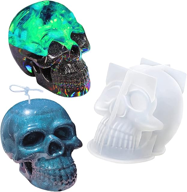 Large Skull Candle Mould, 3D Skull Halloween Silicone Mould, Halloween Candle Resin Mould, Silicone Epoxy Casting Mould for Gifts DIY Craft, Home Decoration Scented Candles Soap Mould