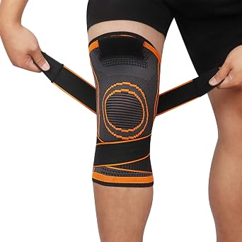 Knee Brace 2 Pack Knee Supports with Adjustable Strap Compression Knee Sleeves for Running Joint Pain Arthritis Meniscus Tear Cartilage Damage Tendonitis Quick Recovery Unisex Orange, S
