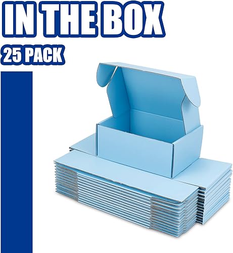 Miniatura 8 de Paquete de 25 cajas de envío, 8 x 6 x 3 pulgadas, caja pequeña de cartón corrugado para envíos de negocios, regalos, decoraciones, papel kraft azul