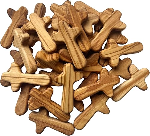 Miniatura 8 de Kintyno 10 cruces pequeñas de madera de olivo, cruces de oración portátiles de 2.56 pulgadas con certificado y bolsillo