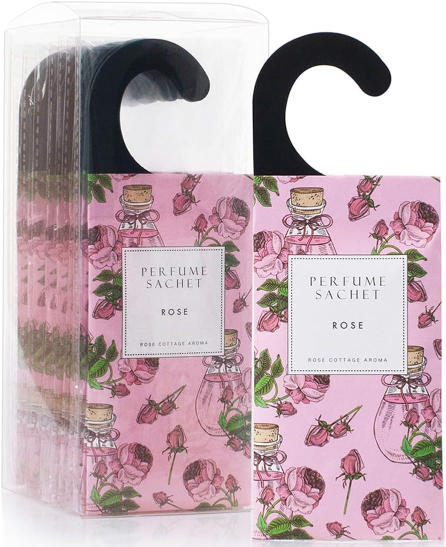 Large 12 Packs Rose Hanging Closet Deodorizer Air Freshener Long Lasting Scented Sachets Smell Goods for House