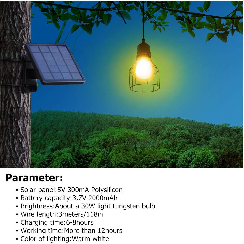 Solar Lights Outdoor Dusk to Dawn Shed Light 9.8FT Extension Cable Solar Powered Bulb Pendant Waterproof for Indoor, Chicken Coop, Porch, Gazebo, 3000K Warm
