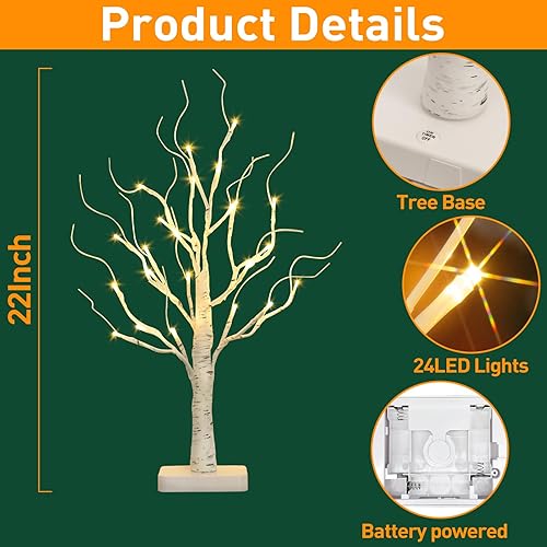 Miniatura 3 de EAMBRITE Árbol de abedul con luces LED, árbol de Navidad blanco, lámpara de árbol artificial pequeña y delgada preiluminada con ramitas,