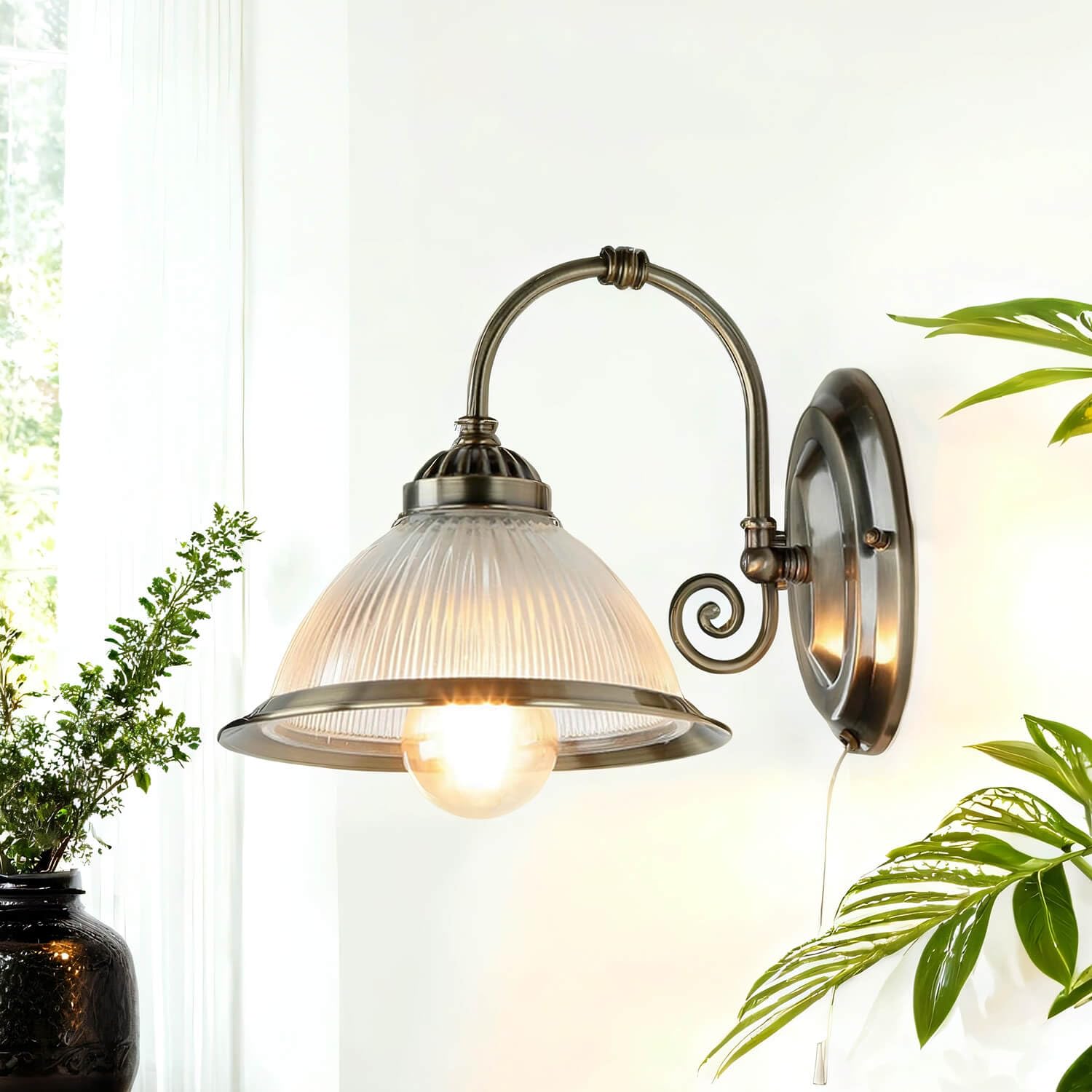 Licht-Erlebnisse Wandleuchte in Messing Antik Jugendstil 1xE27 bis zu 60 Watt 230V aus Metall & Glas Schlafzimmer Küche Wohnzimmer Esszimmer Lampen Leuchte Beleuchtung innen