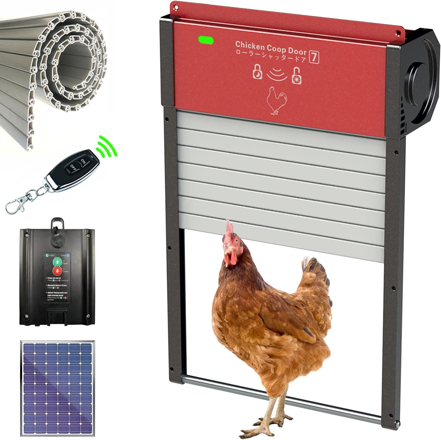 Automatic Chicken Coop Door, Solar Powered with Light Sensor, Timer and