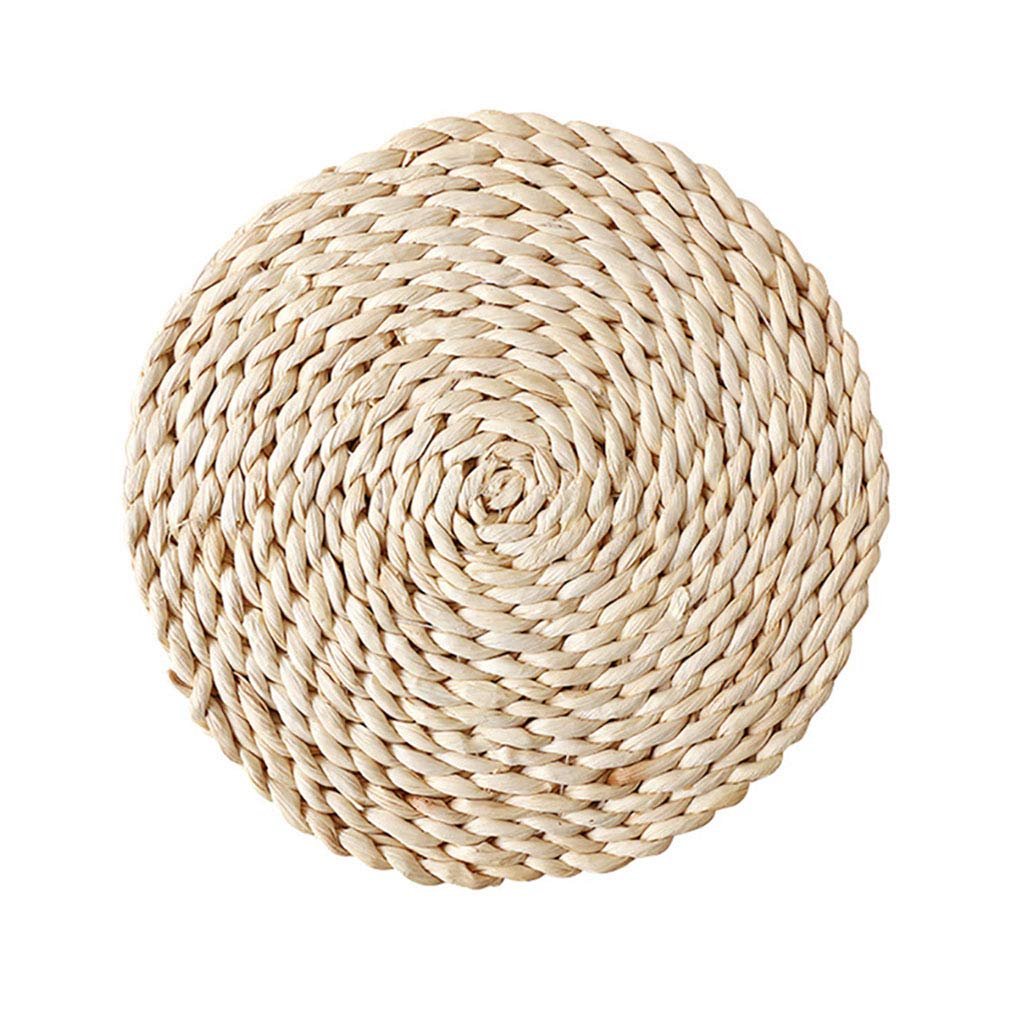 Junhouse Beige Rattan Weave Round Oval Heat Insulation Placemat Table Mat Drink Coaster