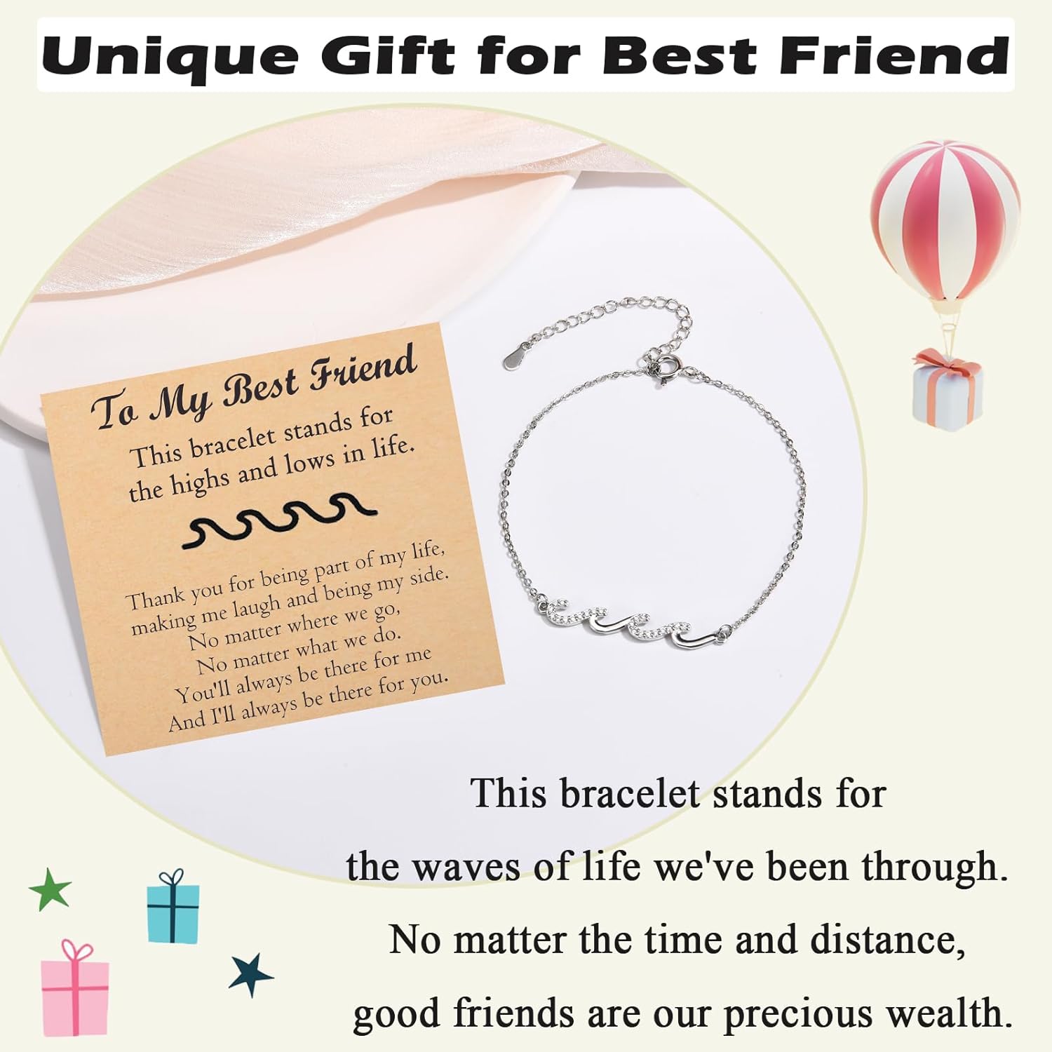 Friendship Bracelets Birthday Gifts for Women Best Friend Sister Gifts Wave Bracelet for Women For Birthday, Christmas, New Year - Image 3