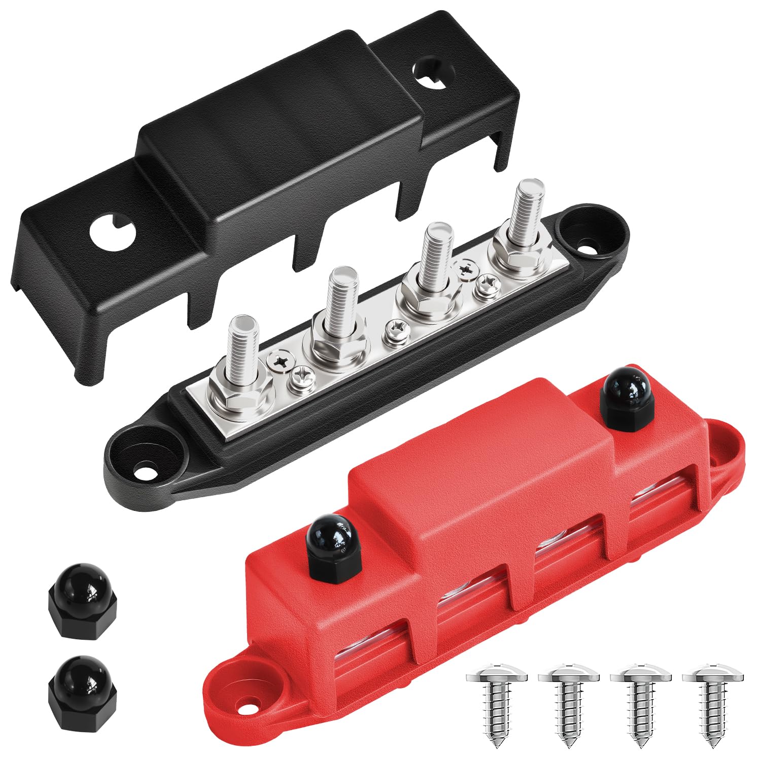 Bolipoeq Bus Bar 250A 12V Power Distribution Block 4 x 5/16"(M8) Studs for Automotive Marine Car Audio, 12 Volt Battery Busbar Terminal Block with