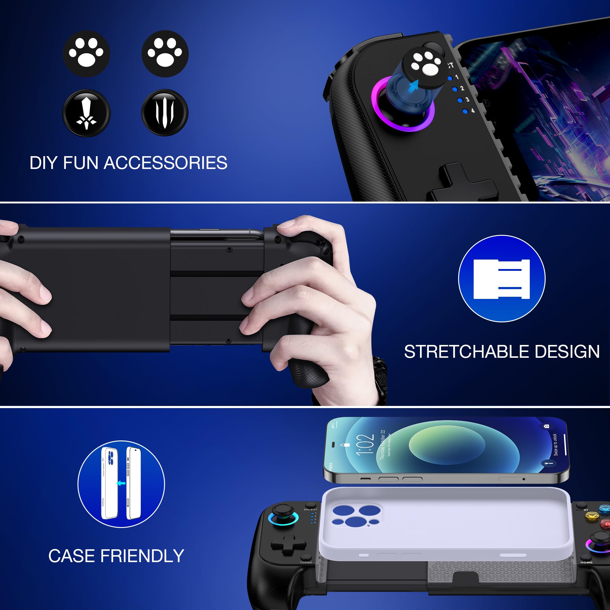KICKDOT Controller wireless per iPhone/Android con joystick Hall, controller di gioco mobile per iOS Supporto Xbox Game Pass, PlayStation, Steam Link, Call of Duty, Roblox, Cloud Gamepad