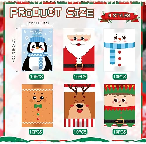 Miniatura 8 de Qilery 60 juegos de bolígrafos de bastón de caramelo de Navidad con tarjetas de felicitación, incluye bolígrafos de Navidad, bolígrafos de dibujos