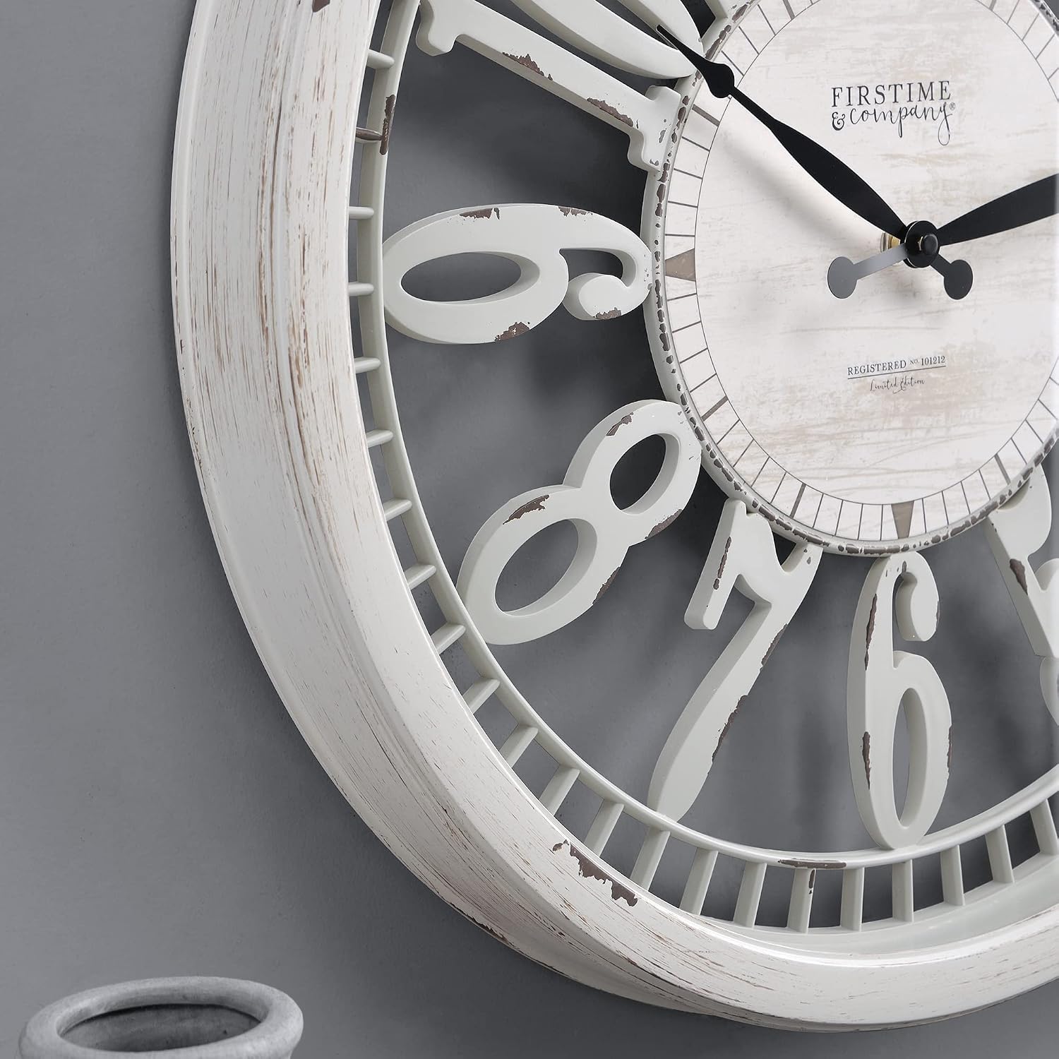 FirsTime & Co. Gray Whitney Wall Clock for Home Office, School, Kitchen, Living Room, Bedroom, Round, Plastic, Farmhouse, 20 inches