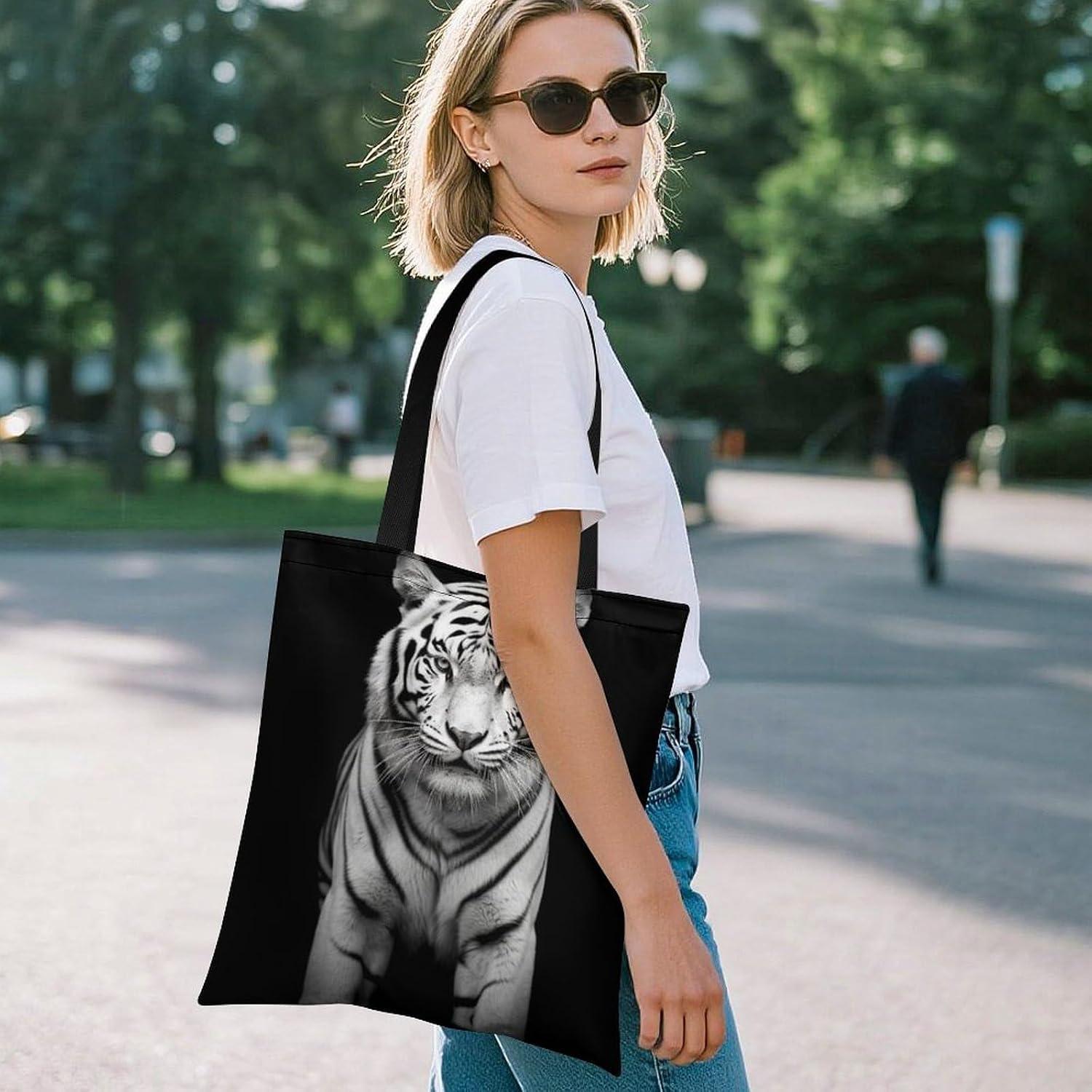 Black And White Tiger Tote Bag Large Treat Bags for Women Men image 2
