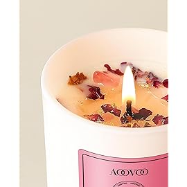 AOOVOO Rose Scented Candles for Women - Aromatherapy Candle with Crystals Inside, 10oz Soy Candles for Home Scented, Birthday Gifts Christmas Candle for Mom Women