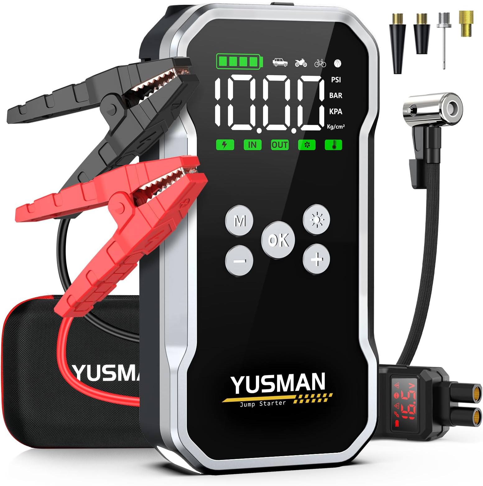 6000A Car Jump Starter with Air Compressor, 15800mAh Power Bank & LED Flashlight