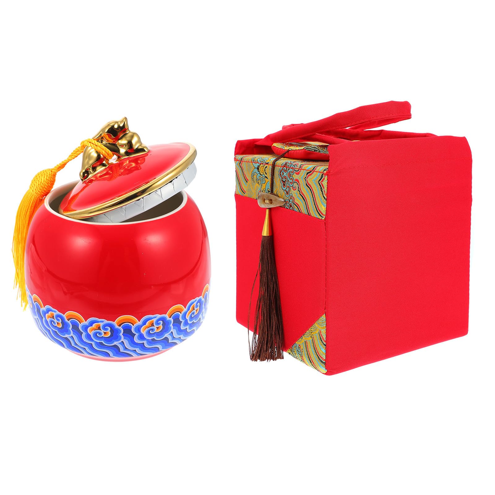 Zerodeko Traditionelle Chinesische Teedose aus Keramik mit Luftdichtem Verschluss und Rundem Design Inklusive Stoffbeutel als Geschenk für Teeliebhaber