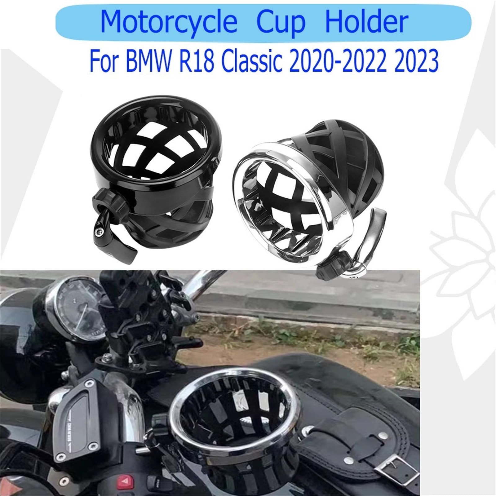 Motorrad Becherhalter Passend für BMW R18 Classic Motorradzubehör: Wasserbecherhalter, Flaschenhalter, Fahrradflaschenhalterung Getränkehalter Motorrad(Silver)
