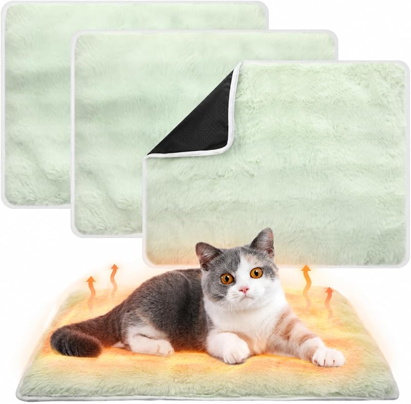 Colchonete Autoaquecível para Gatos com Revestimento Macio e Base Antiderrapante Clysee, 40,64 x 60,96 cm, Pacote com 3