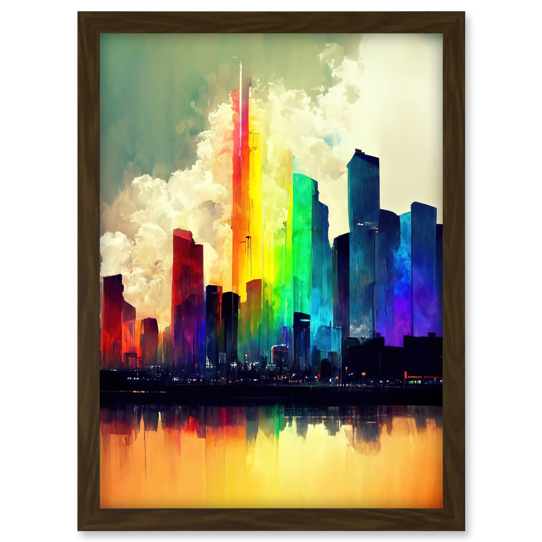 Doppelganger33 LTD Glass City Of Rainbow Reflections Cityscape Artwork Framed A3 Wall Art Print