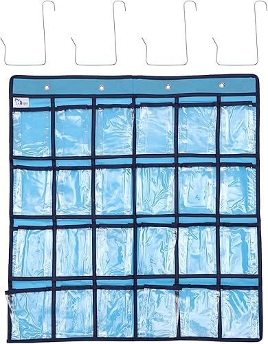 Miniatura 1 de NUOBESTY Tabla de bolsillo transparente para aula, bolsa de almacenamiento colgante de 24 bolsillos para teléfonos celulares y soporte para