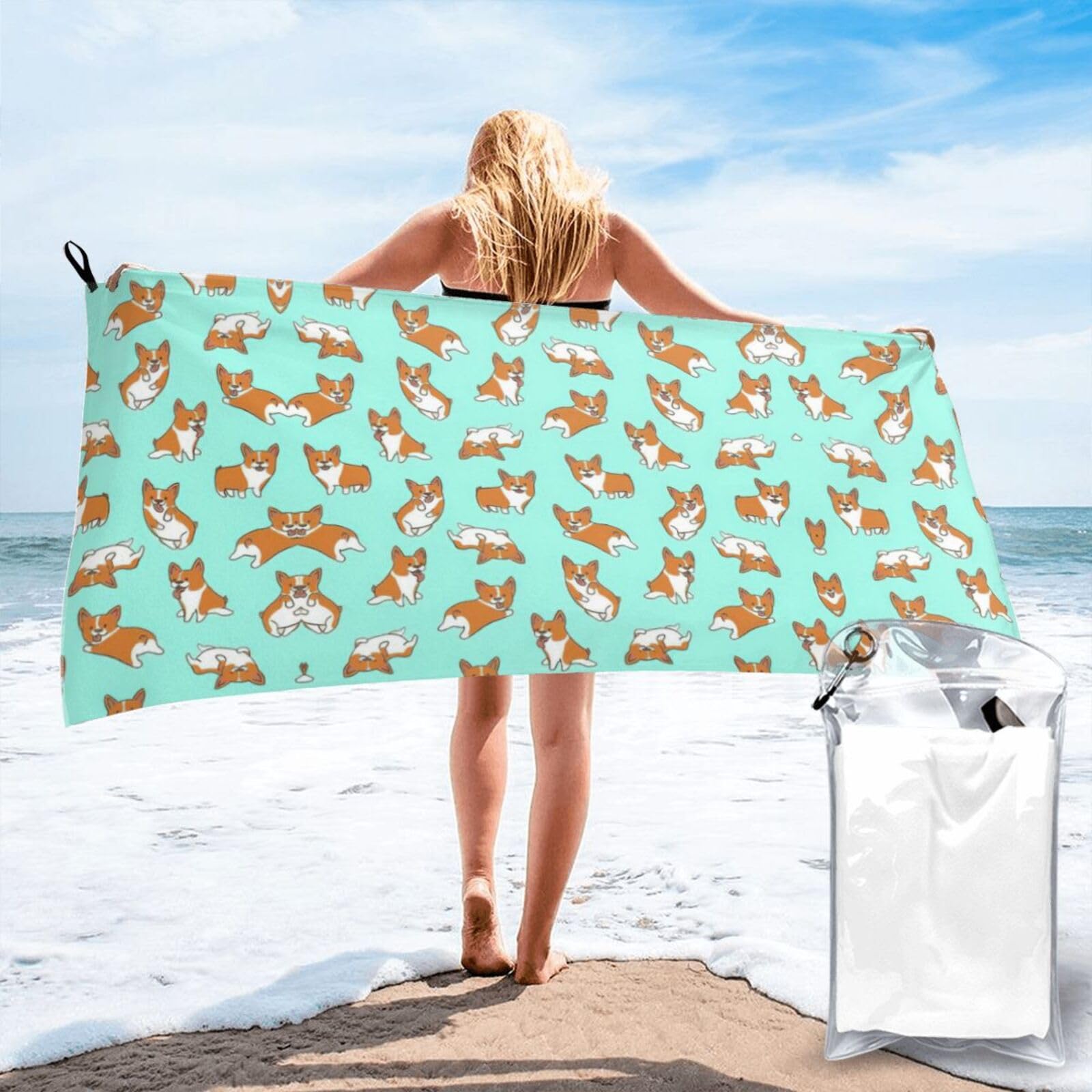Toalla de baño de corgi de secado rápido y tacto suave para piscina