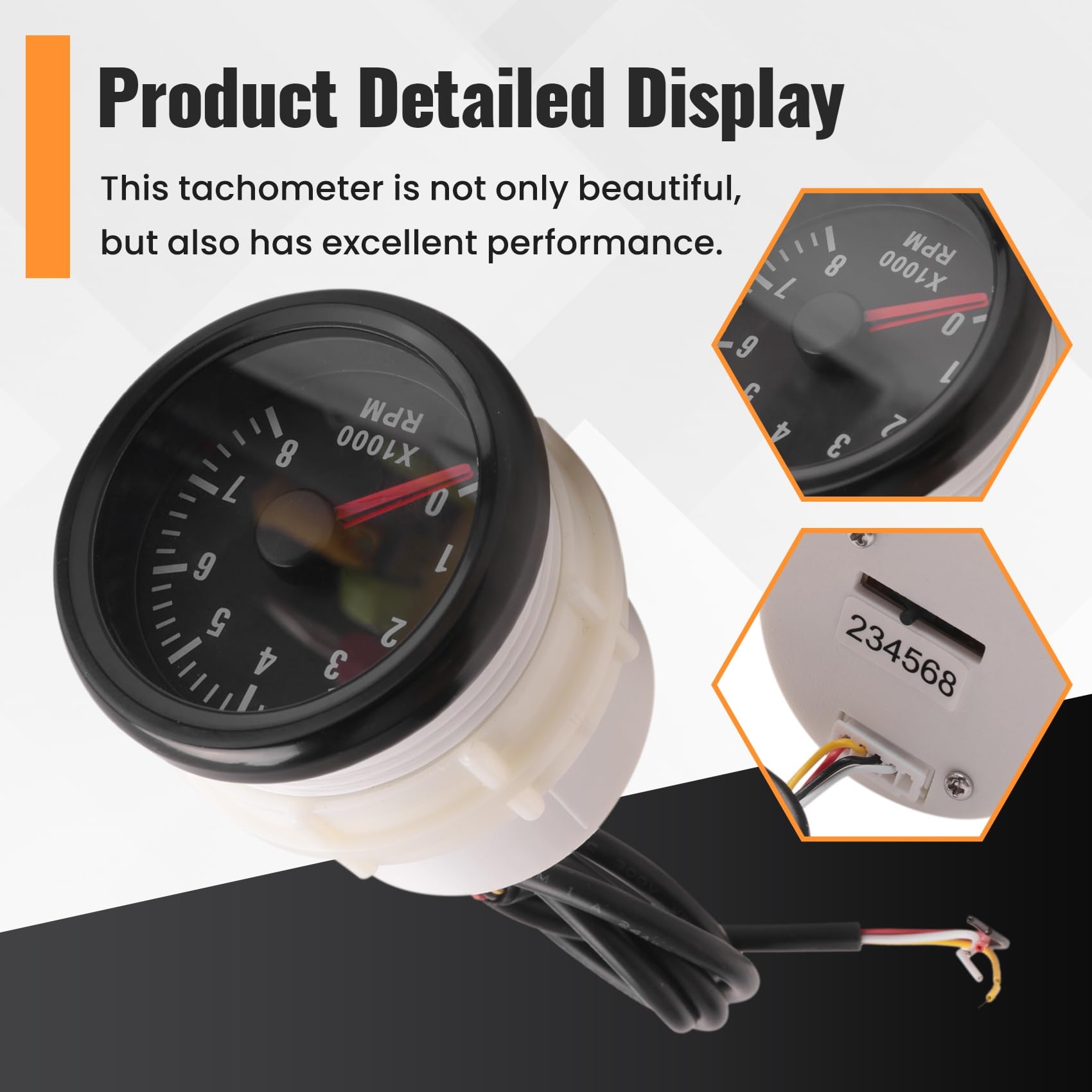 52MM Tachymètre Électrique 0-8000 RPM 2" Compteur de Tours/Minute pour Moteur à Essence 2 3 4 5 6 8 Cylindres Voiture Bateau Yacht
