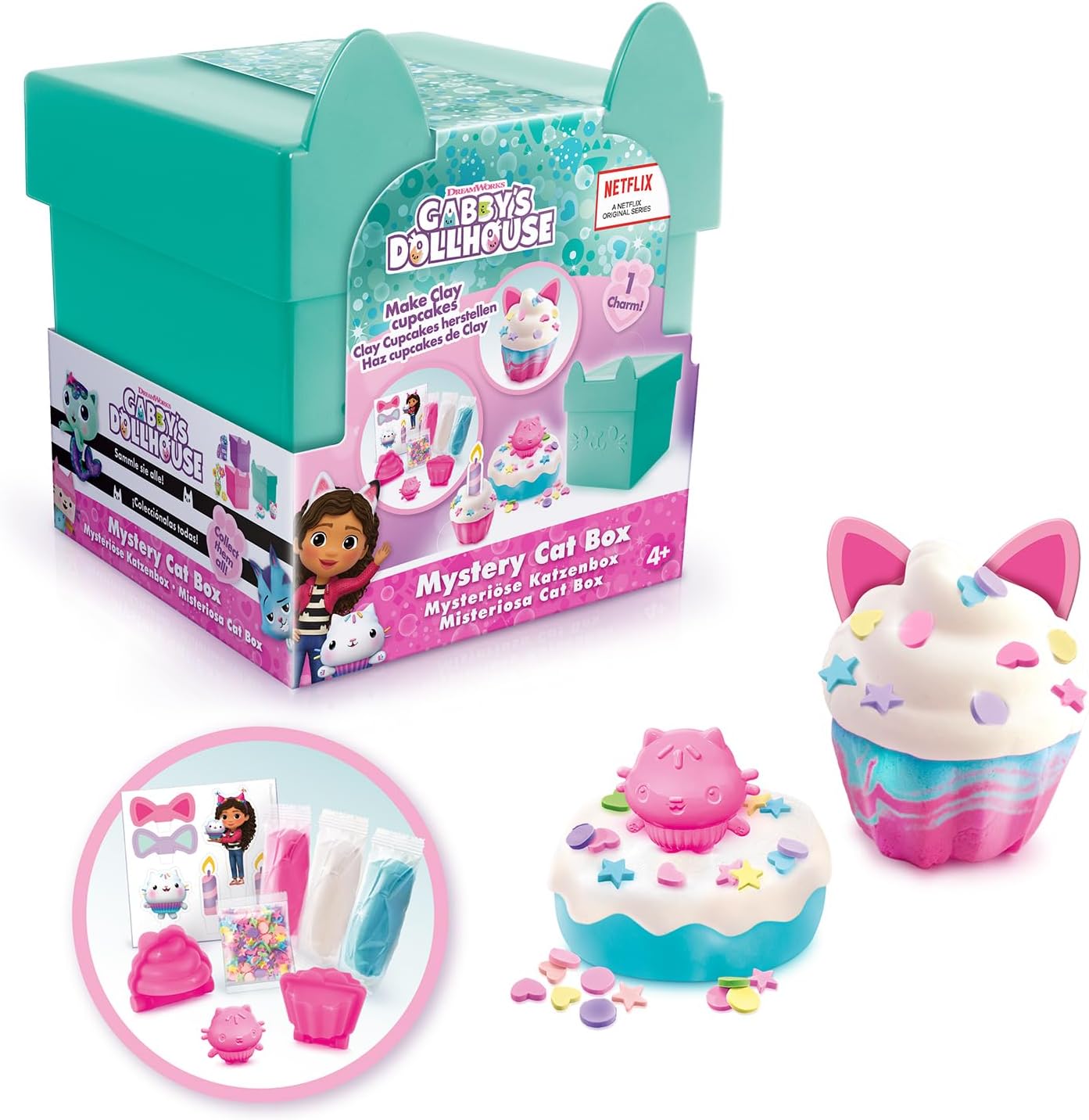 Canal Toys Gabby's Dollhouse Mystery Cat Box Clay Sensory Kit, Cakey Cat charm, easy storage
