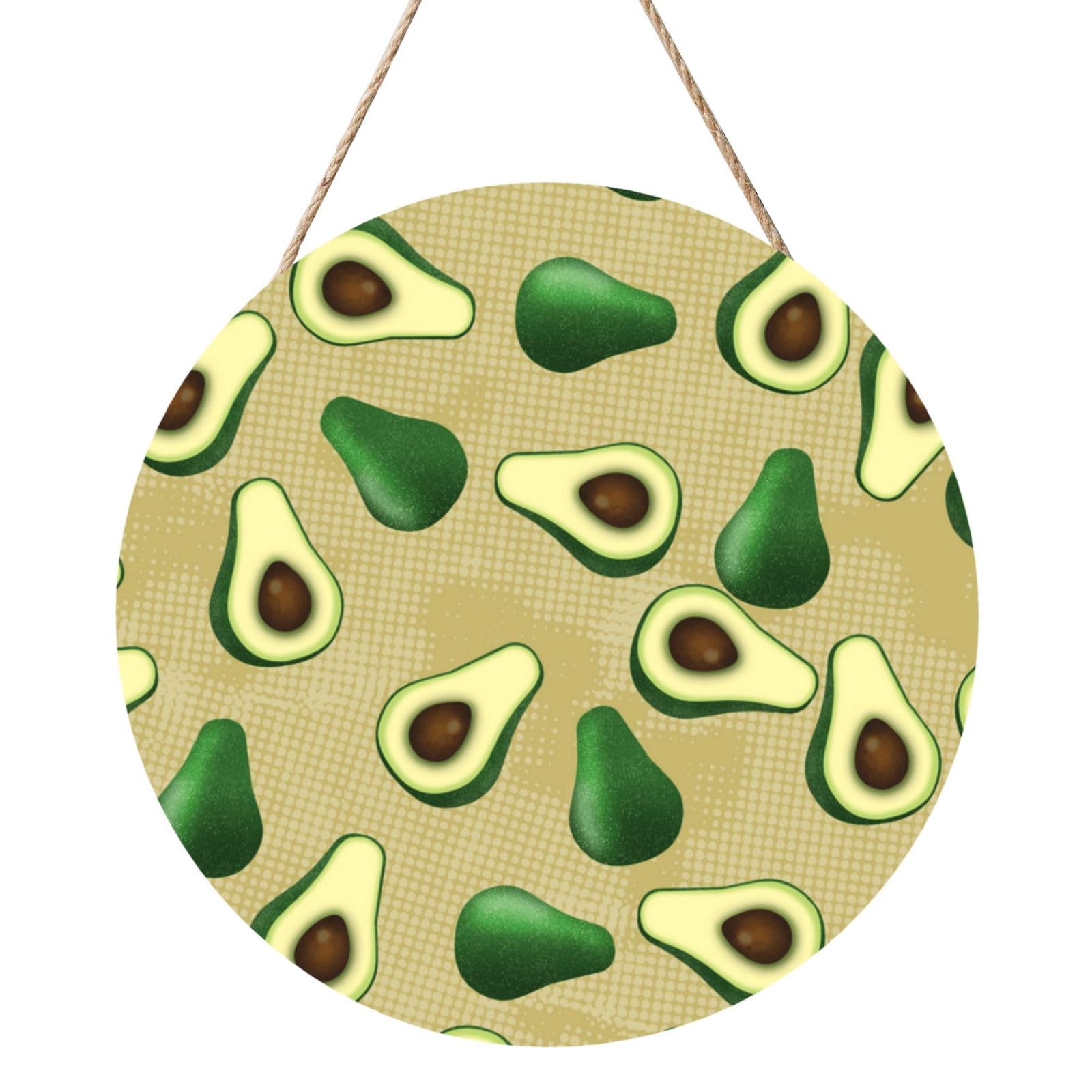 InOmak Avocado Dot Brown, Round Wood Panel Painting 12 in, Wall Hanging Painting For Home