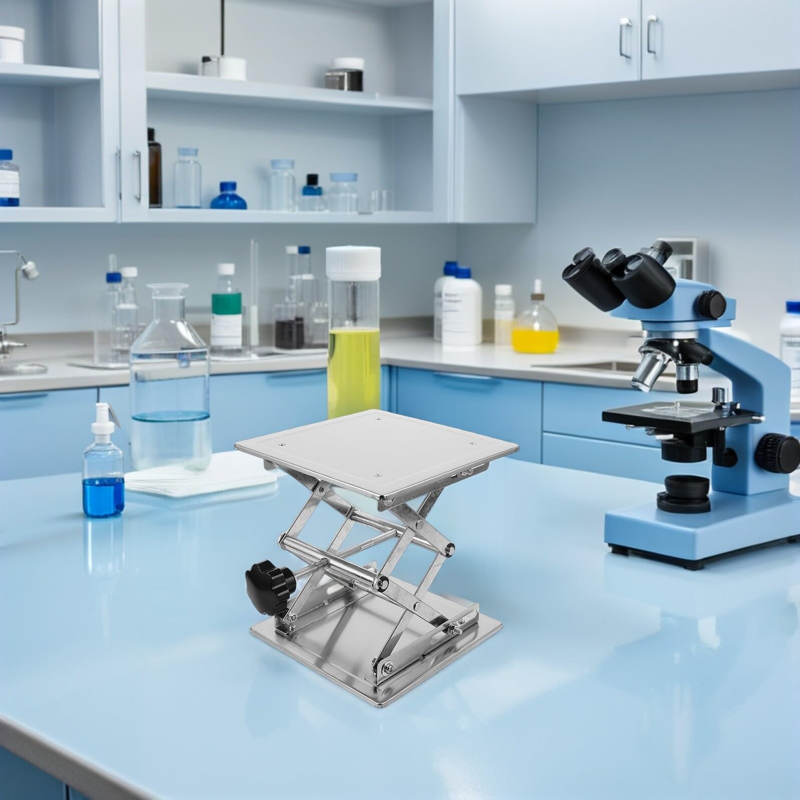 Hemobllo Plataforma Elevadora Manual De Acero Inoxidable Para Laboratorio Ajustable De Soporte De Gato De Laboratorio Para Mesa De Trabajo De Altura Variable
