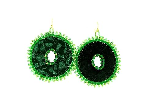 Miniatura 2 de Green Silver Velvet Leopard Print Crystal Beaded Earrings Long Short Reversible Styles Statement Party Holiday Round Circle Hoop Fashion Earrings