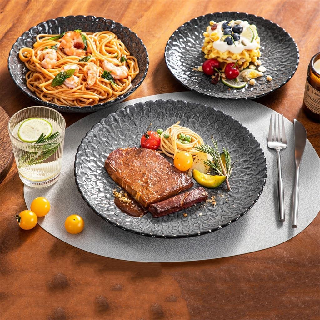 Gray Tableware Ceramic Thick Textured Combination Set Service