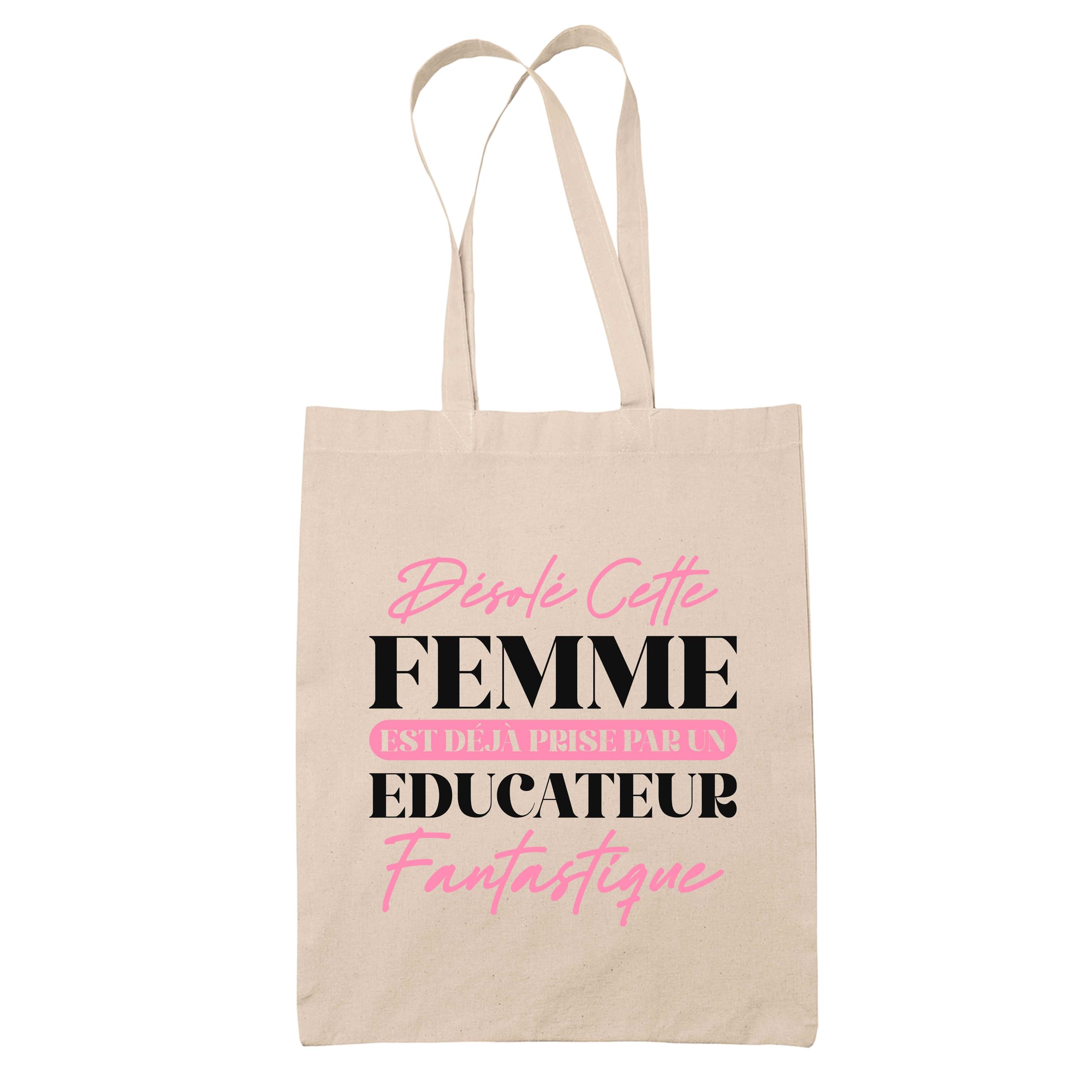 Sac cabas jute femme avec inscription humoristique pour éducatrice en tissu