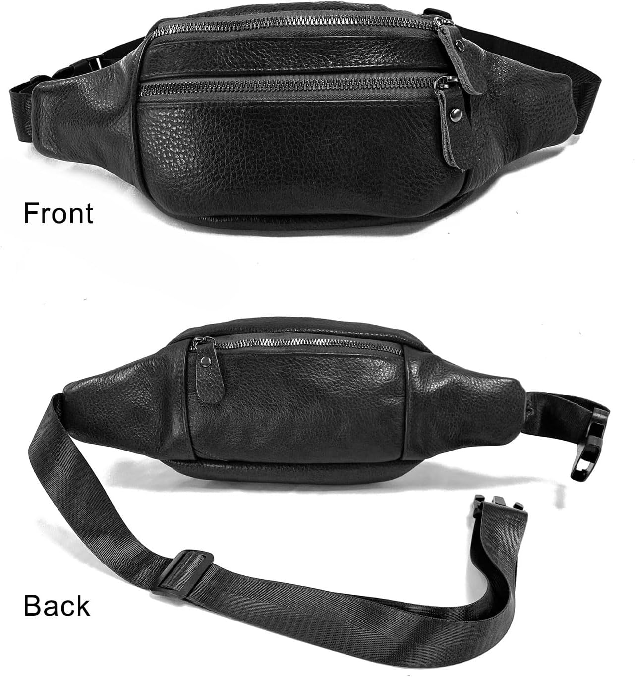 Leather Fanny Pack for Men Women,Crossbody Waist Bag Pack,Belt Bag,Hip Bum bag for Travel Walking Running Hiking Cycling (black) - Image 2