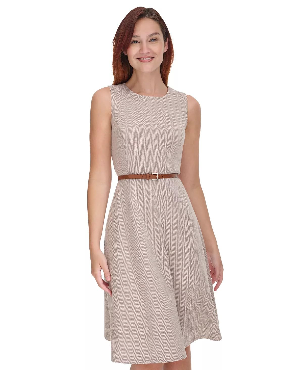 Tommy Hilfiger Womens Herringbone Knit Jewel Neck Sleeveless Dress