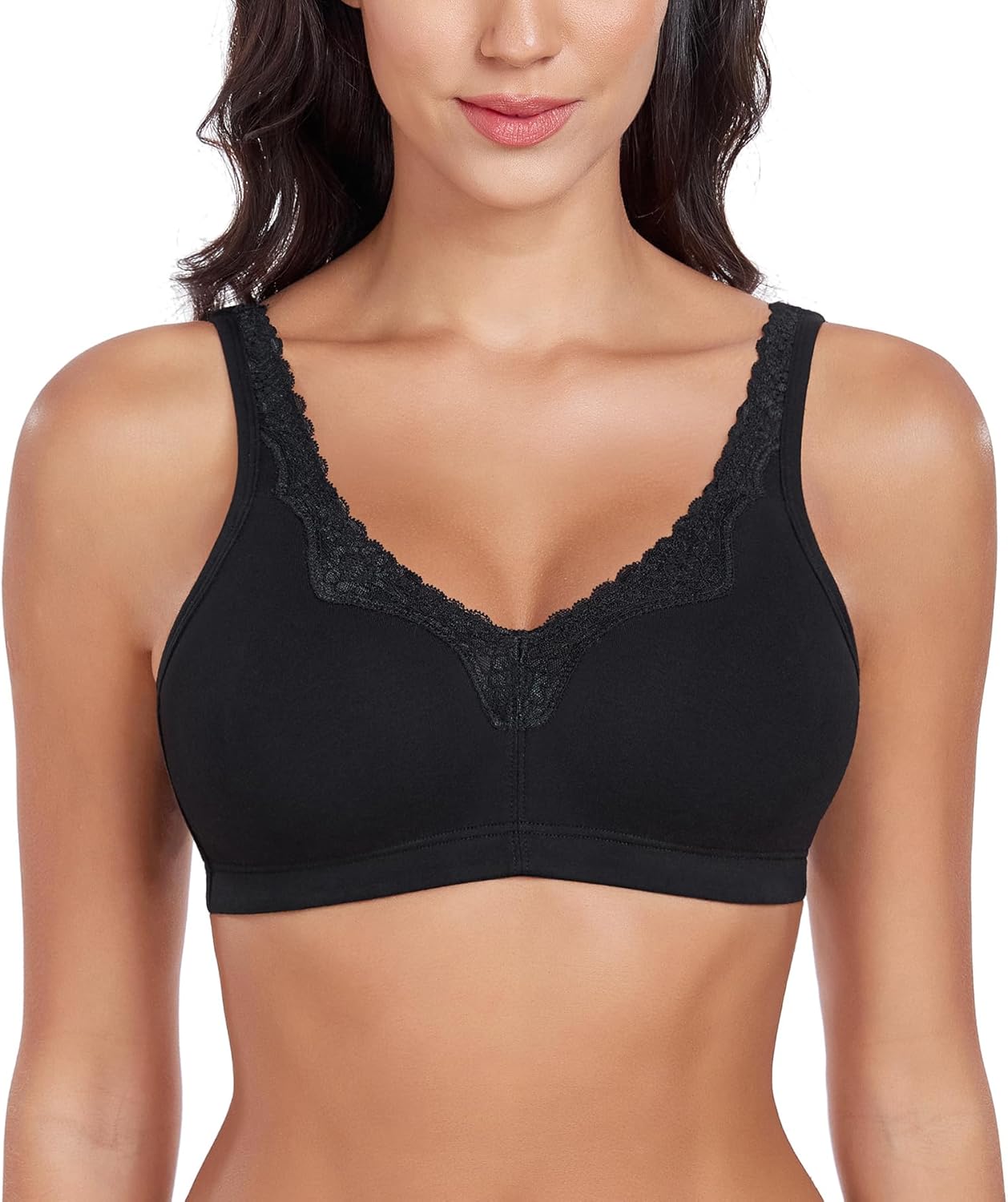 Women's Cotton Bra Non Padded Wirefree Lift Lace Floral Plus Size Comfort Everyday Bras - Image 7