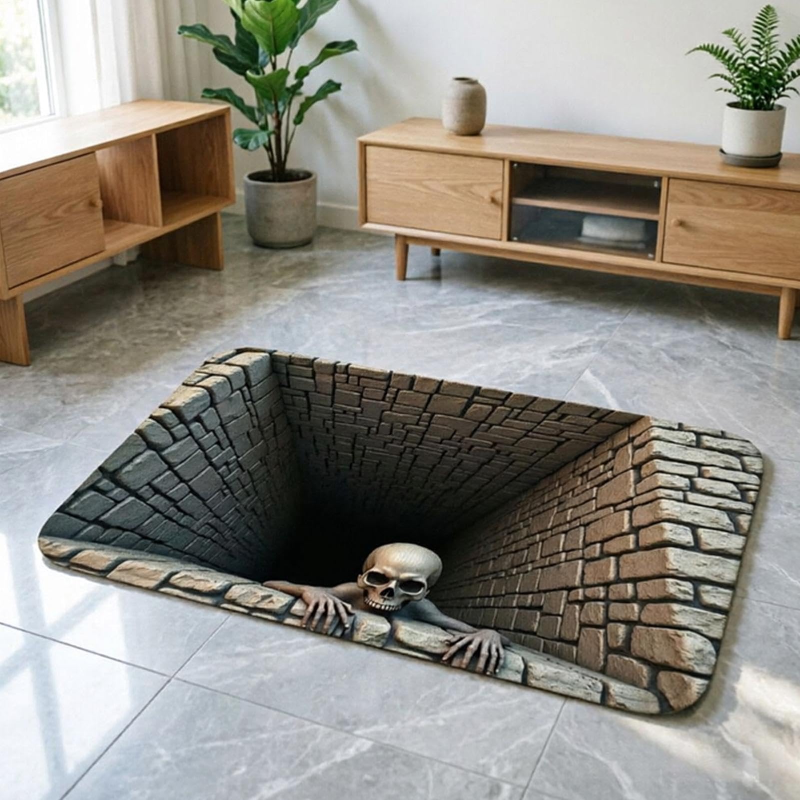 Illusion - Tappeto decorativo rettangolare 3D con fori | Zerbino antiscivolo per Halloween, per casa, soggiorno, vacanze, bagno, vasca da bagno, ingresso