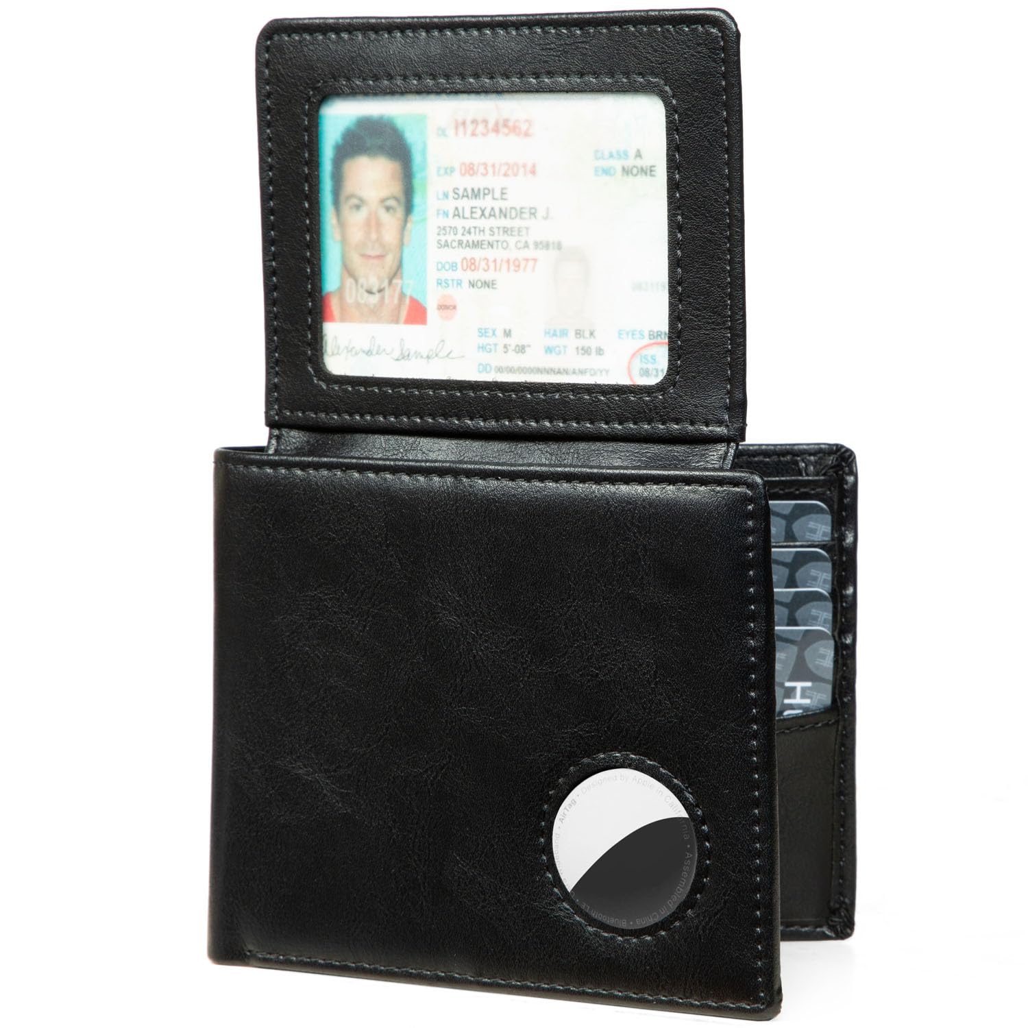 Huztencor AirTag Wallet Minimalist Front Pocket Mens Wallet for Apple Air Tag Oil Black
