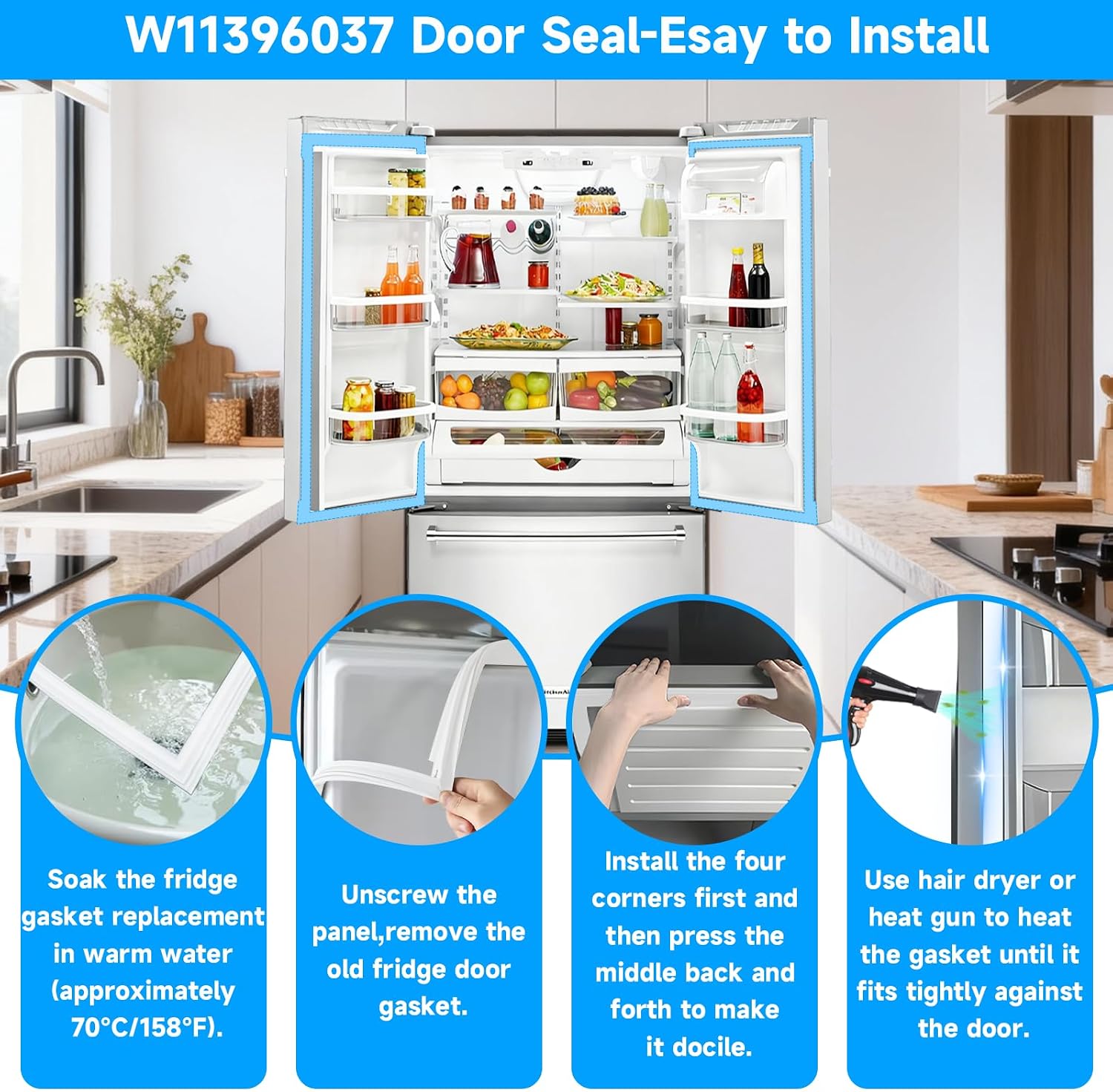 Upgraded W11396037 Refrigerator Door Gasket Compatible with Whirlpool Refrigerator Door Seal W10162893 W10163896 W10165979 Kenmore Fridge Door Gasket KitchenAid Maytag Fridge Door Gasket Seal White