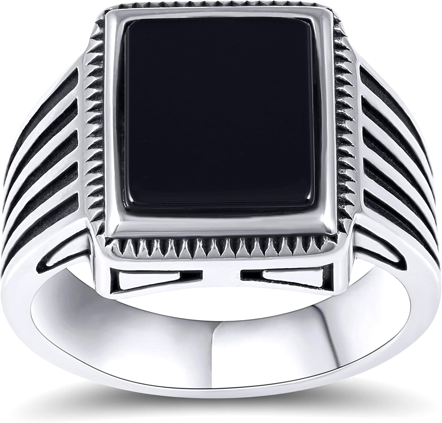 Men’s Stainless Steel Ring with Black Agate Stone – Statement Rings for Men | Durable Mens Jewelry, Anillos para Hombre, Fashion Pinky Ring
