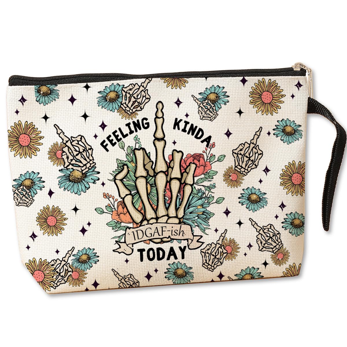 Jztco Skeleton Funny Makeup Bag Skull Gifts for Women Female Her Mom Wife Best Friend Daughter Aunt Niece Humor Sarcastic Toiletry Bag Mothers Day Graduation Birthday Gifts Floral Cosmetic Bag