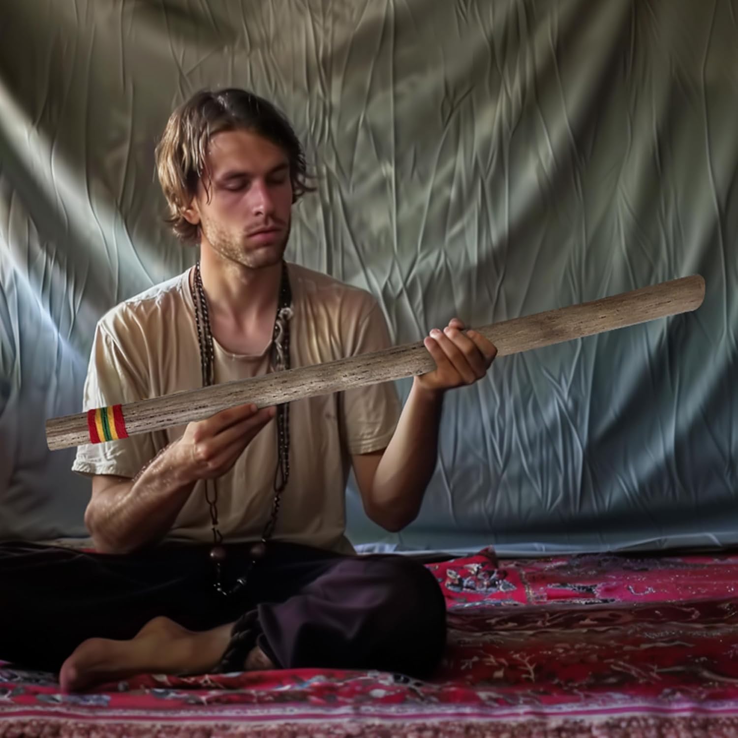 Africa Heartwood Project 40" Cactus Rainstick from Chile - Authentic Handcrafted Rain Stick Musical Instrument with Rasta Yarn Wrap and Durable Sealant