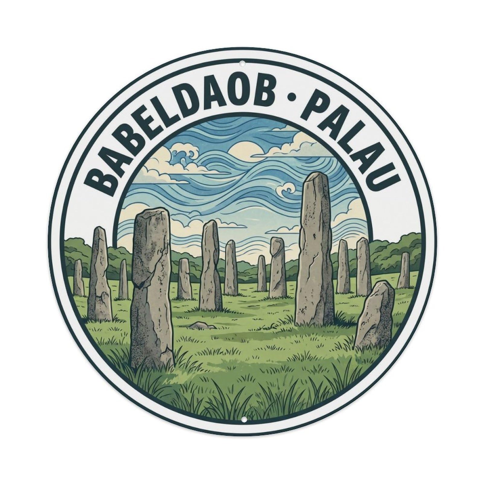 Olyhtr 8X8inch Classic Style Palau Babeldaob Ancient Stone Monolith Woodblock Metal Tin Sign
