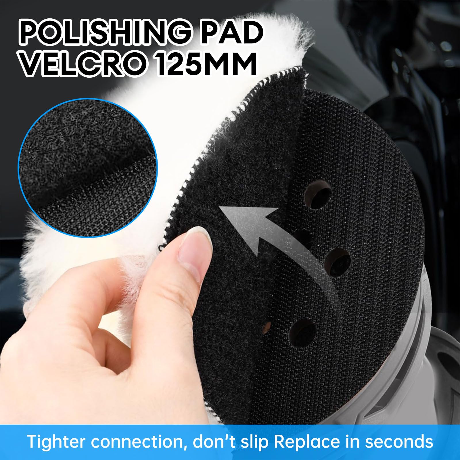 Paquete de 4 almohadillas de pulido de lana de 5 pulgadas - Almohadillas resistentes de 2 cm de grosor para metal, madera, vidrio y plástico. Soporte con velcro para un agarre seguro, compatible con