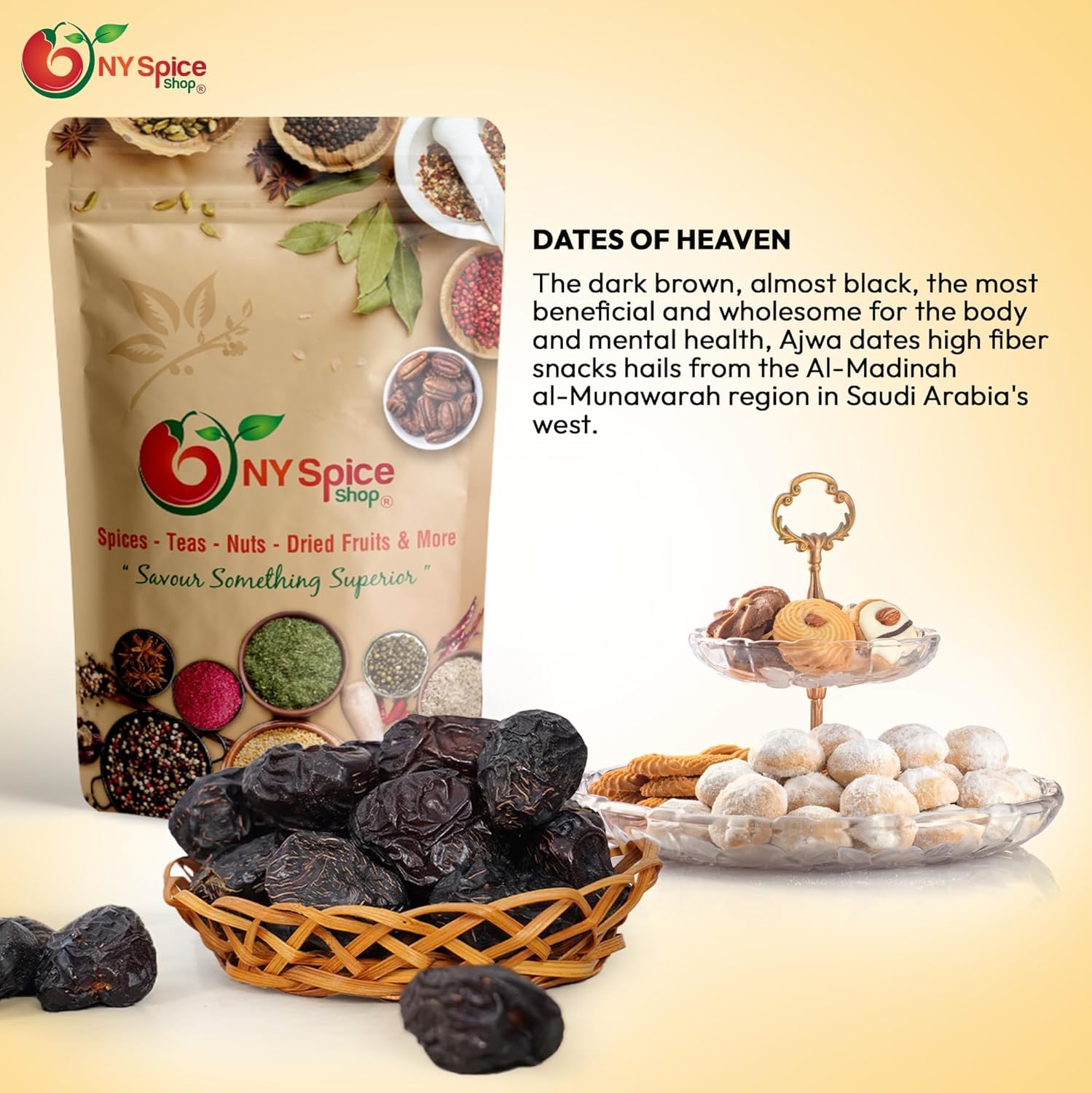 NY Spice Shop Ajwa Dates - 2 Pound 100% Ajwa Dates from Madina – Fresh Ajwa Dry Date
