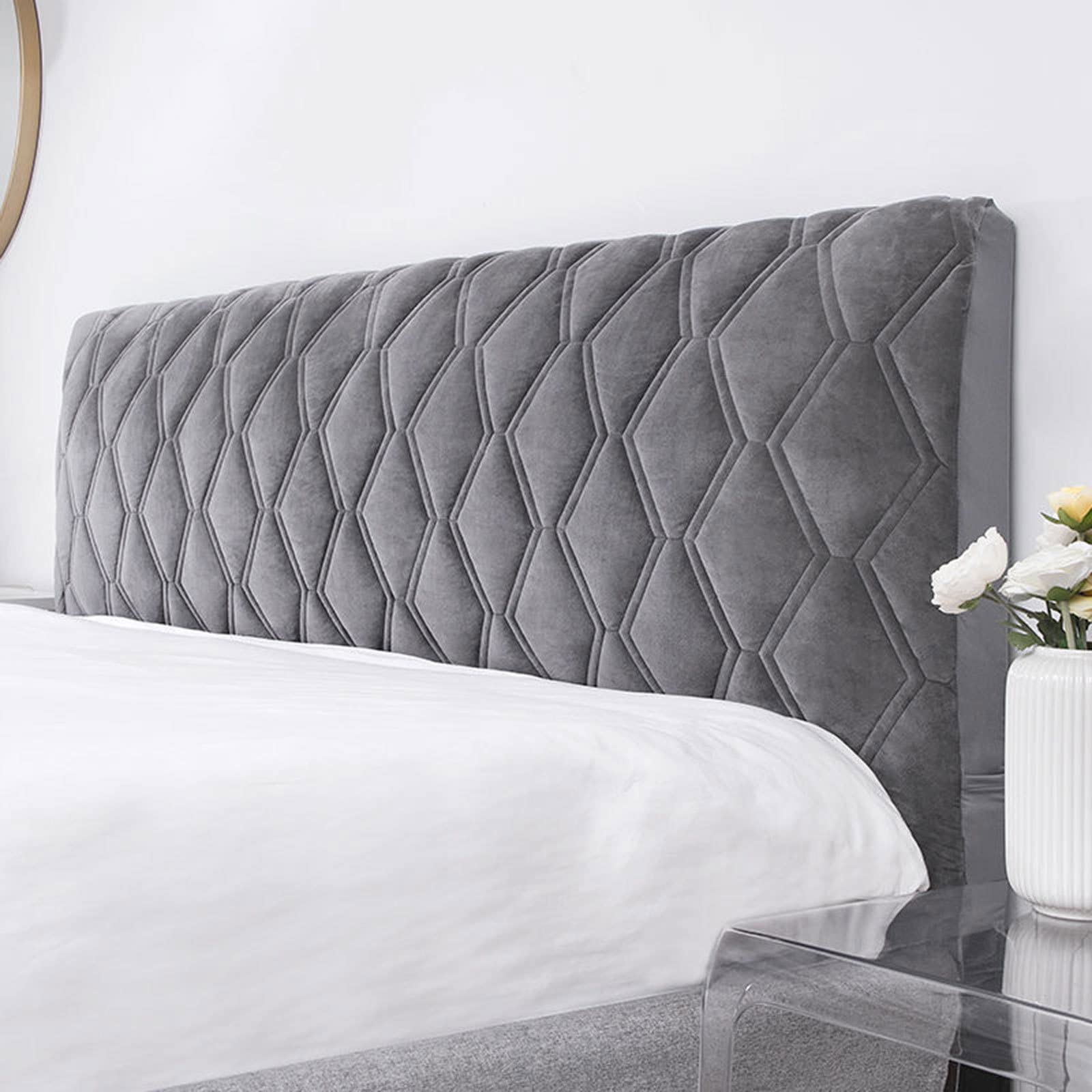 Couvre De Tête De Lit De Haute Qualité King Double Simple, Housse De Tête De Lit Matelassée Super Douce Tout Compris Couverture De Tête De Lit en Velours épais Housse De Protection,Grey3-230CM