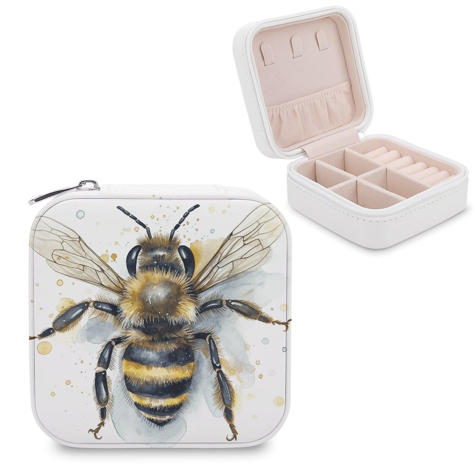 VstaDank Watercolor Bee Jewelry Box for Women Custom Travel Jewelry Case Personalized Travel Jewelry Boxes Small Portable Jewelry Organizer Box for Rings Necklaces Bracelets Earring