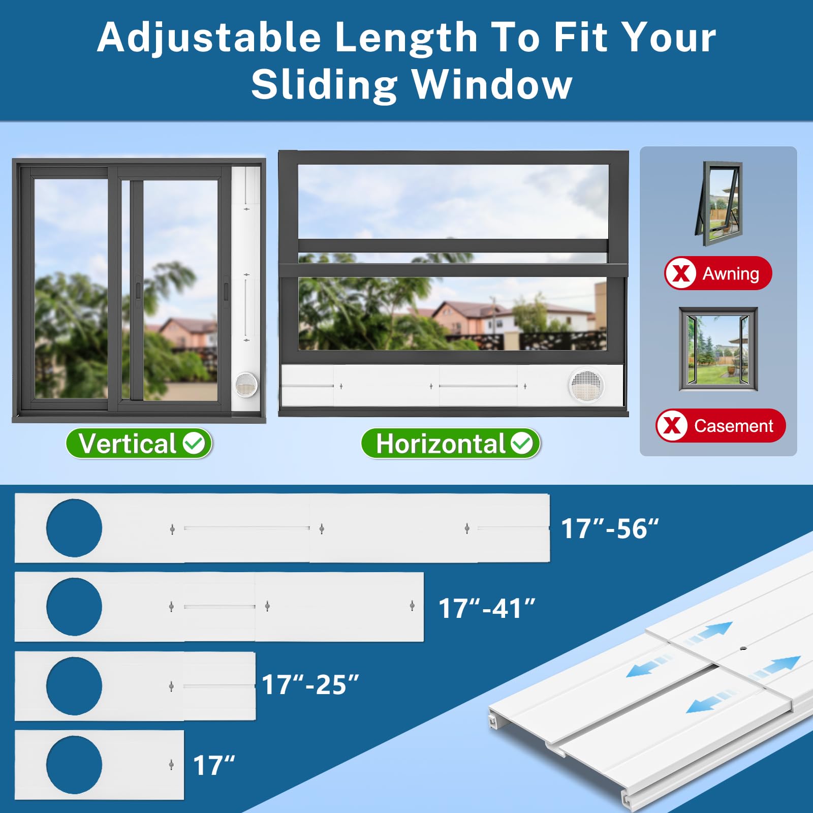 Insputer Kit de ventilación portátil para ventana de aire acondicionado con acoplador universal, kit de sellado de ventana ajustable para ventana deslizante, apto para CA con manguera de escape de 5.9