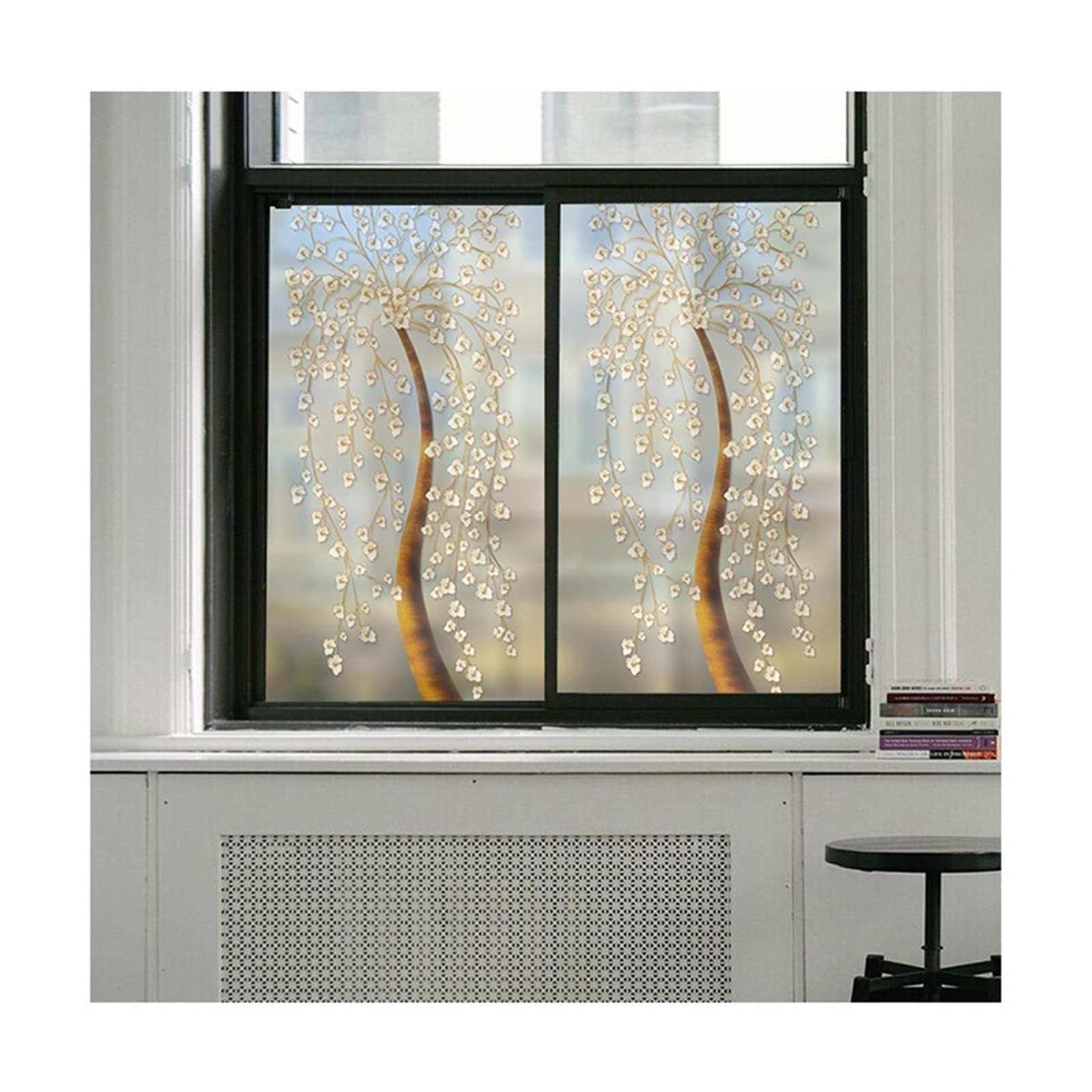 Folia Prywatności Okna- Folia okienna Prywatność Złote drzewo Nieprzylepna szklana naklejka Zasłony okienne do wystroju domu Naklejka na Okno(60x120cm)
