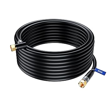 Maximm RG6 COAXIAL Cable with 90-Degree Angled Connector - 50ft / Black - Triple Shielded, Non-Oxygen Copper Cable Wire for TV, Internet & More - Flexible Coax Cable Cord