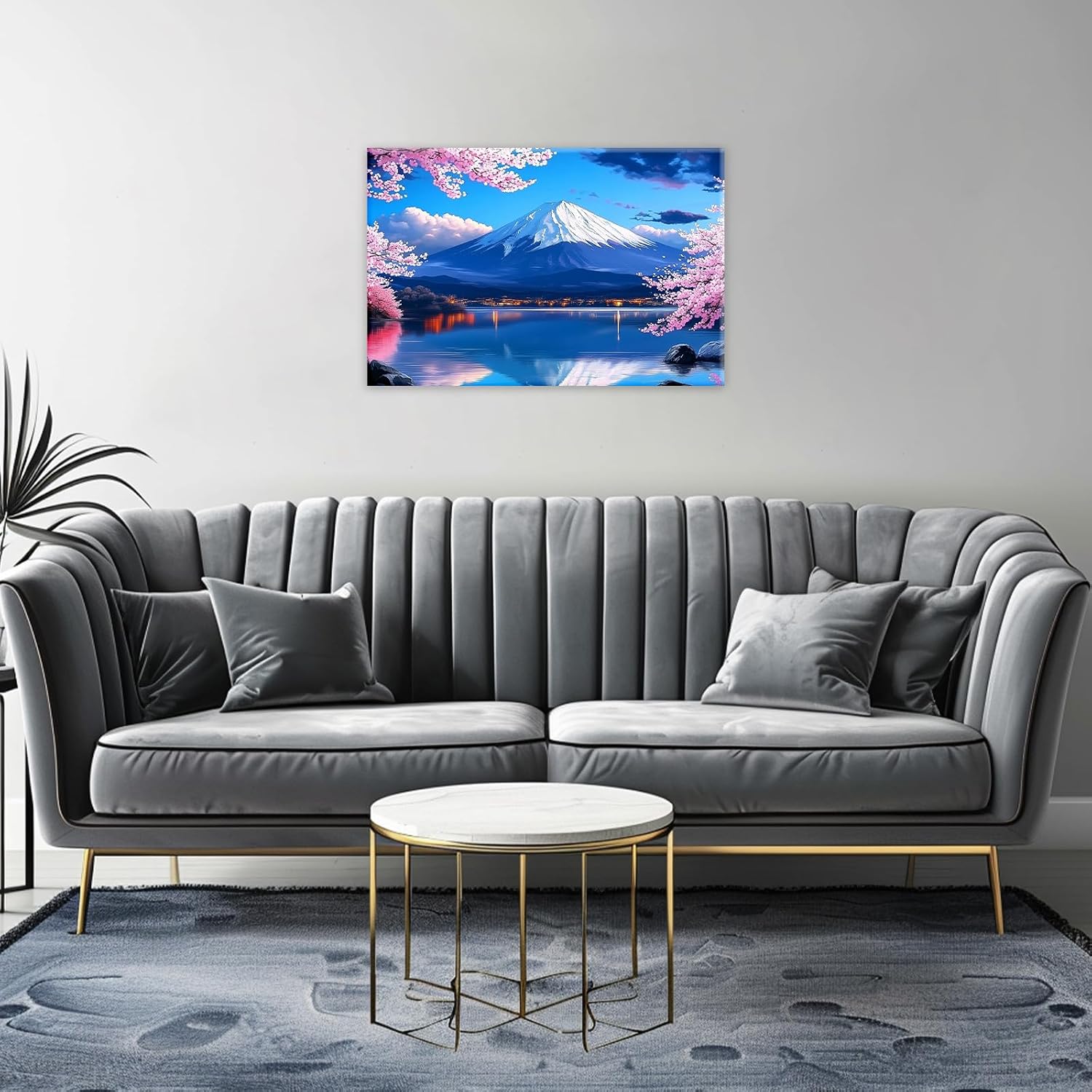GLOKAKA Colorful Japanese Landscape Canvas Wall Art Mount Fuji Scene Painting Traditional Asian Artwork for Living Room Bedroom Meditation Space(Artwork-1,12"x18")